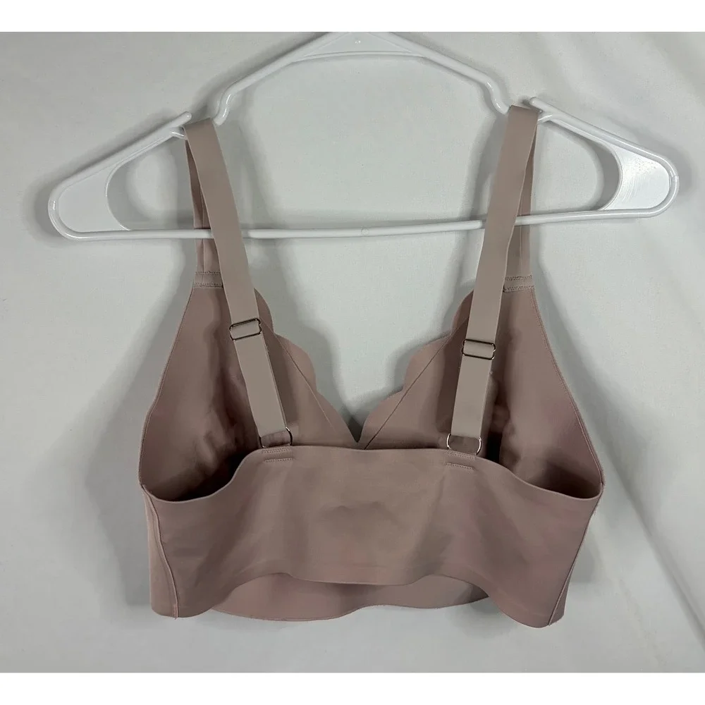 Seamless Scalloped Wireless Bralette Mauve Pink XL Adjustable Straps Comfort Bra